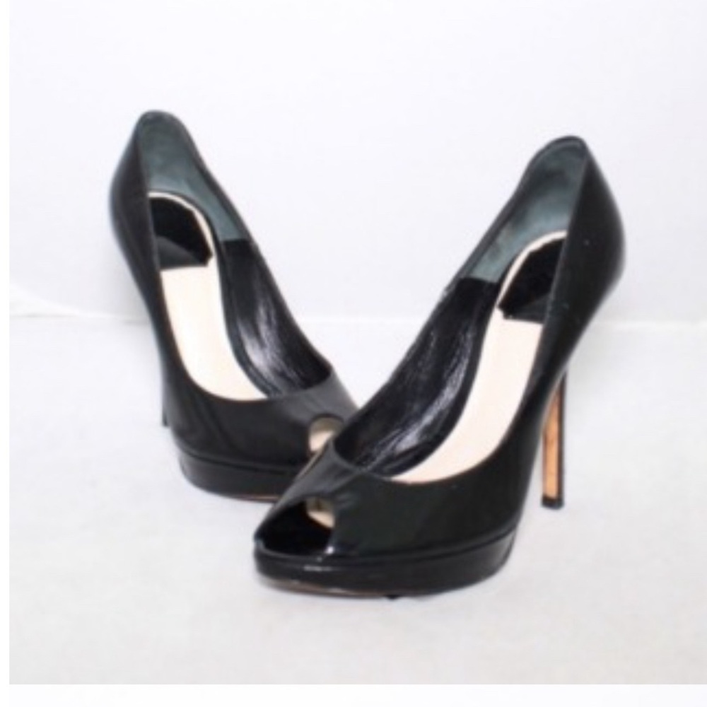 Dior Miss Dior Black Patent Peep Toe Heels